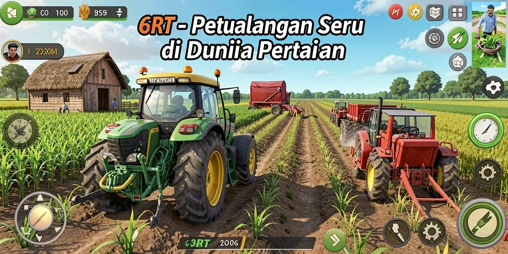Screenshot gameplay 6RT yang memukau menampilkan aktivitas pertanian.