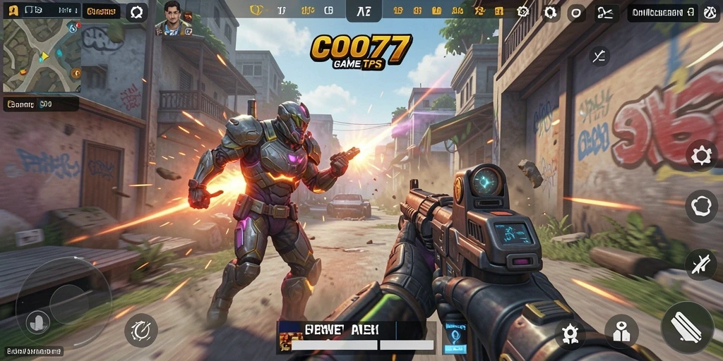 Screenshot gameplay COO77 menampilkan pertempuran seru dalam game TPS.