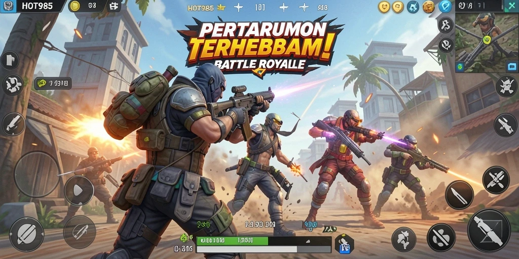 Tampilan gameplay menegangkan di HOT985 saat pemain bersaing di medan perang.