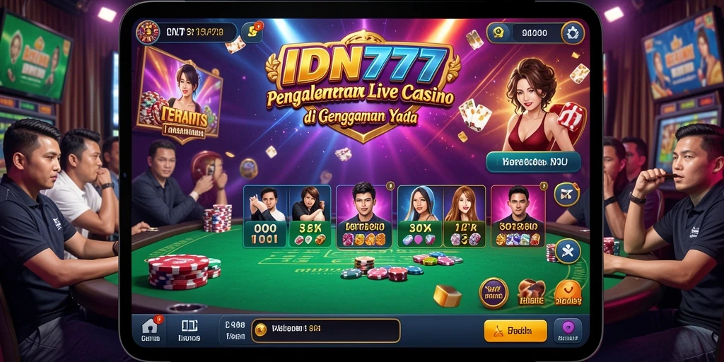 Screenshot IDN777 menampilkan dealer dan permainan Live Casino yang mendebarkan.