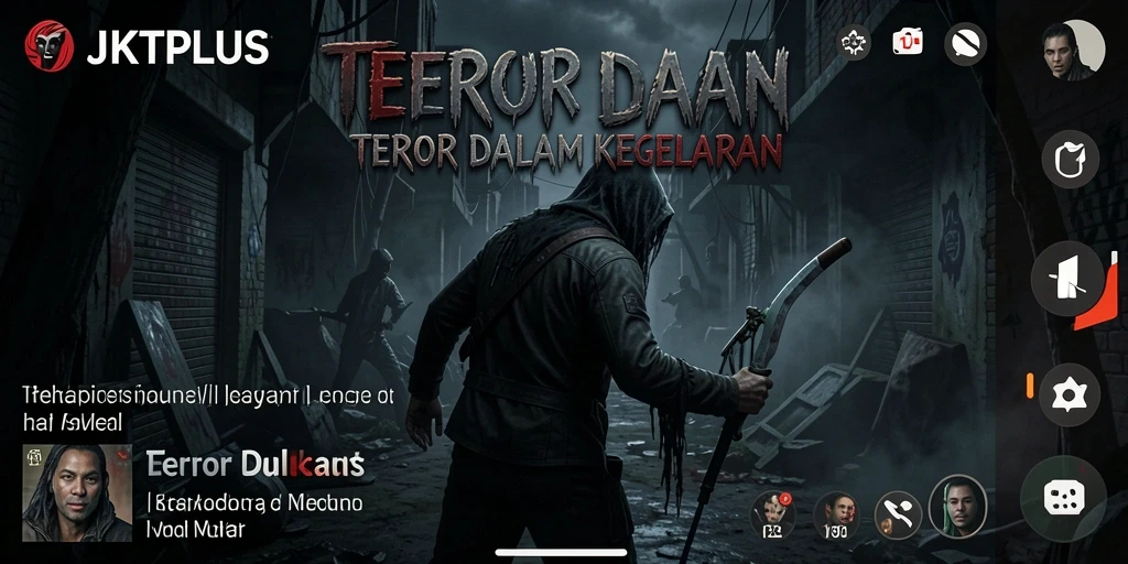 Tangkapan layar gameplay JKTPLUS menampilkan suasana menyeramkan dan visual menakutkan.