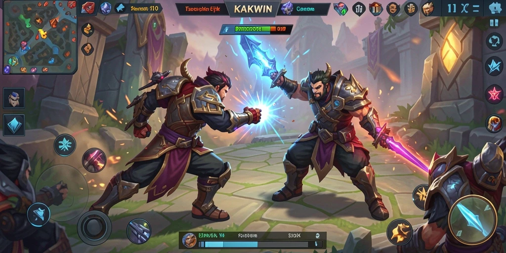 Tangkapan layar KAKWIN menampilkan pertempuran intens dalam gameplay MOBA.