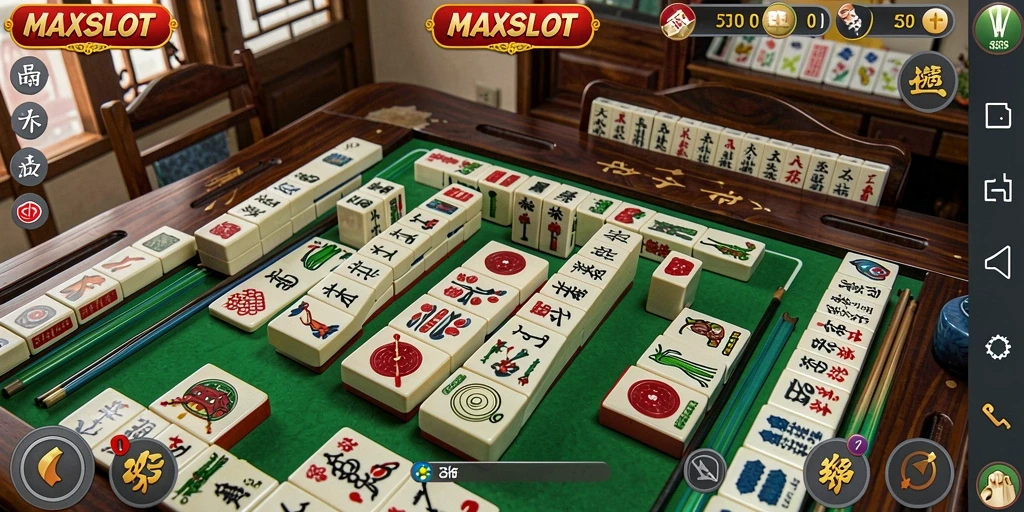 Tampilan gameplay seru dari MAXSLOT dengan grafis Mahjong yang menarik.