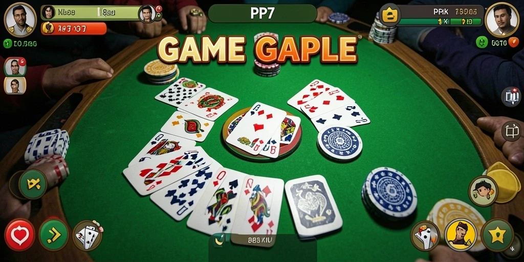 Screenshot utama PP7 menunjukkan gameplay Gaple yang menarik dan interaktif.