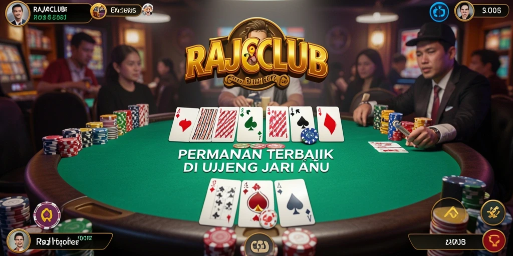 Tampilan layar utama RAJACLUB menunjukkan aksi poker yang mendebarkan.