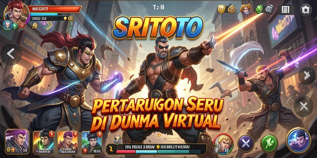 Screenshot menampilkan karakter bertarung dengan latar belakang arena yang menawan.