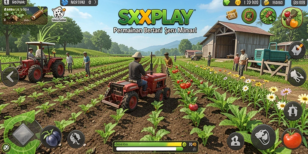 Screenshot utama SXXPLAY menampilkan gameplay farming yang seru dan interaktif.